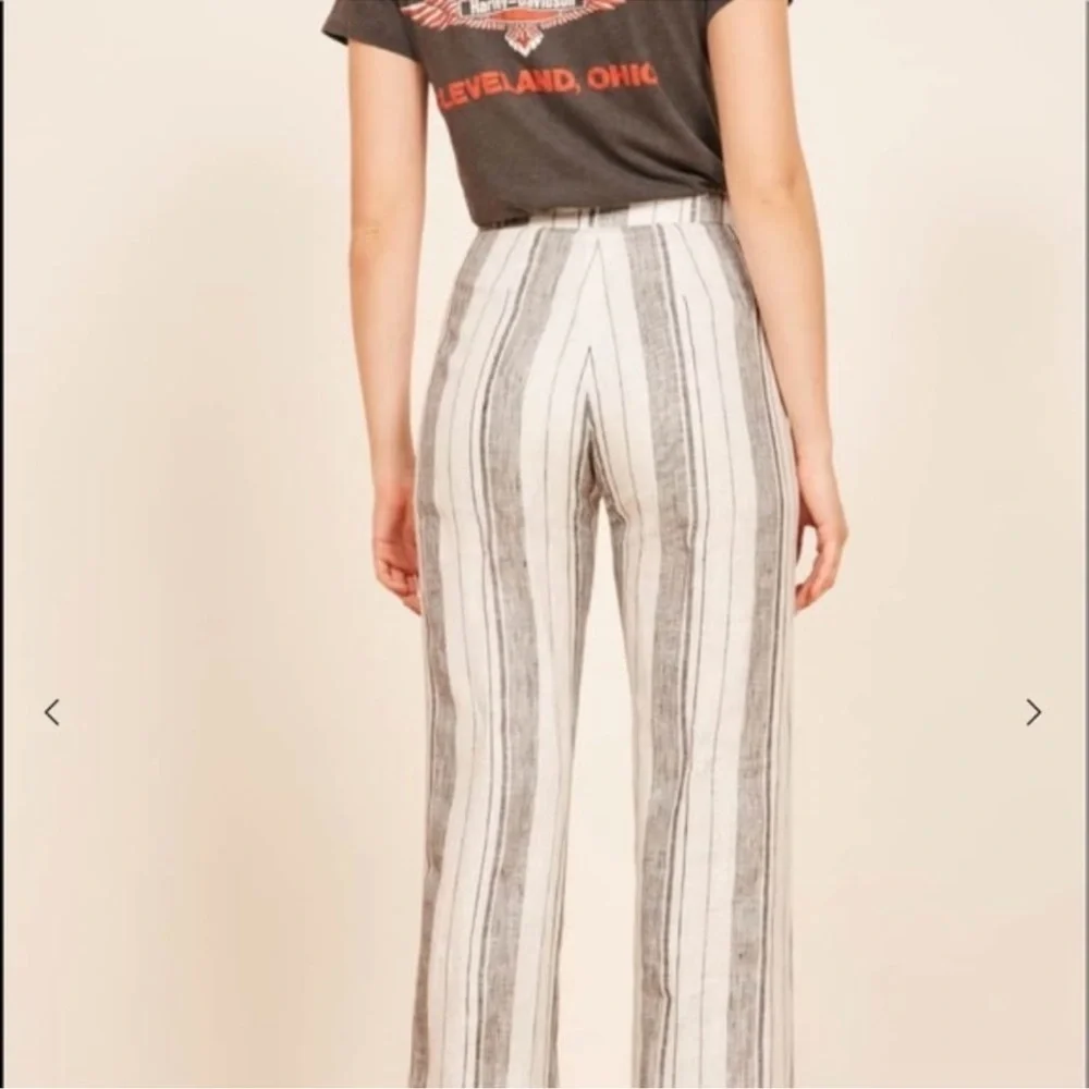 Reformation Romero Striped Linen Wide-Leg Pants White Grey 0